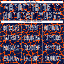Load image into Gallery viewer, Custom Navy Orange-White Abstract Network Splash Sublimation Soccer Uniform Jersey