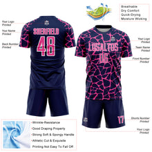 Load image into Gallery viewer, Custom Navy Pink-White Abstract Network Splash Sublimation Soccer Uniform Jersey