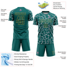 Load image into Gallery viewer, Custom Teal Gray-Old Gold Abstract Network Splash Sublimation Soccer Uniform Jersey