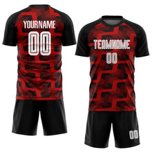 Load image into Gallery viewer, Custom Black White-Red Line Sublimation Soccer Uniform Jersey
