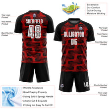 Load image into Gallery viewer, Custom Black White-Red Line Sublimation Soccer Uniform Jersey