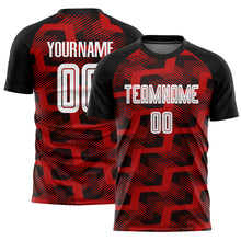 Load image into Gallery viewer, Custom Black White-Red Line Sublimation Soccer Uniform Jersey