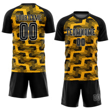 Load image into Gallery viewer, Custom Black Gold-White Line Sublimation Soccer Uniform Jersey