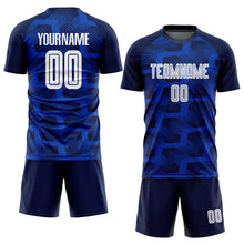 Load image into Gallery viewer, Custom Navy White-Thunder Blue Line Sublimation Soccer Uniform Jersey