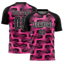 Load image into Gallery viewer, Custom Black Pink-White Line Sublimation Soccer Uniform Jersey