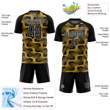 Load image into Gallery viewer, Custom Black Old Gold-White Line Sublimation Soccer Uniform Jersey