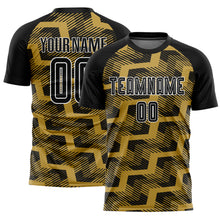 Load image into Gallery viewer, Custom Black Old Gold-White Line Sublimation Soccer Uniform Jersey