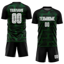 Load image into Gallery viewer, Custom Black White-Green Line Sublimation Soccer Uniform Jersey