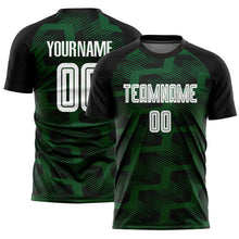 Load image into Gallery viewer, Custom Black White-Green Line Sublimation Soccer Uniform Jersey