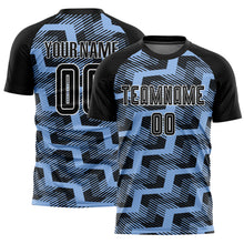 Load image into Gallery viewer, Custom Black Light Blue-White Line Sublimation Soccer Uniform Jersey