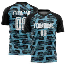 Load image into Gallery viewer, Custom Black White-Shadow Blue Line Sublimation Soccer Uniform Jersey