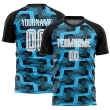 Load image into Gallery viewer, Custom Black White-Sky Blue Line Sublimation Soccer Uniform Jersey