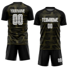 Load image into Gallery viewer, Custom Black White-Olive Line Sublimation Soccer Uniform Jersey