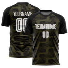 Load image into Gallery viewer, Custom Black White-Olive Line Sublimation Soccer Uniform Jersey