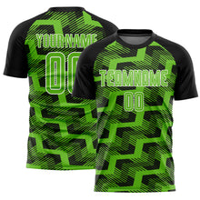 Load image into Gallery viewer, Custom Black Aurora Green-White Line Sublimation Soccer Uniform Jersey