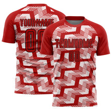 Load image into Gallery viewer, Custom Red Black-White Line Sublimation Soccer Uniform Jersey