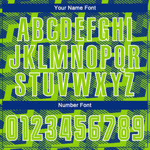 Load image into Gallery viewer, Custom Royal Neon Green-White Line Sublimation Soccer Uniform Jersey