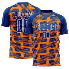 Load image into Gallery viewer, Custom Royal Bay Orange-White Line Sublimation Soccer Uniform Jersey