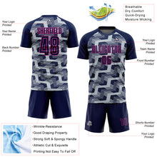 Load image into Gallery viewer, Custom Navy Silver-Pink Line Sublimation Soccer Uniform Jersey