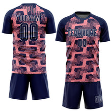 Load image into Gallery viewer, Custom Navy Medium Pink-White Line Sublimation Soccer Uniform Jersey