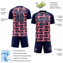 Load image into Gallery viewer, Custom Navy Medium Pink-White Line Sublimation Soccer Uniform Jersey