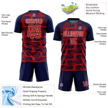 Load image into Gallery viewer, Custom Navy Red-White Line Sublimation Soccer Uniform Jersey