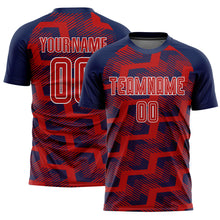 Load image into Gallery viewer, Custom Navy Red-White Line Sublimation Soccer Uniform Jersey
