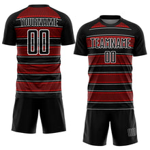 Load image into Gallery viewer, Custom Black Red-White Geometric Shapes And Line Sublimation Soccer Uniform Jersey