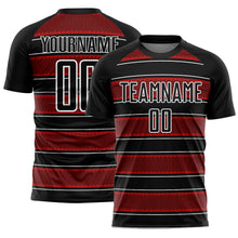 Load image into Gallery viewer, Custom Black Red-White Geometric Shapes And Line Sublimation Soccer Uniform Jersey