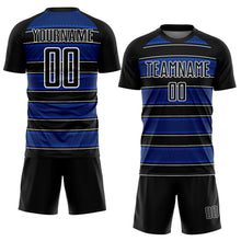 Load image into Gallery viewer, Custom Black Thunder Blue-White Geometric Shapes And Line Sublimation Soccer Uniform Jersey