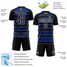 Load image into Gallery viewer, Custom Black Thunder Blue-White Geometric Shapes And Line Sublimation Soccer Uniform Jersey