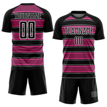 Load image into Gallery viewer, Custom Black Pink-White Geometric Shapes And Line Sublimation Soccer Uniform Jersey
