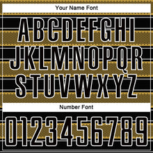 Load image into Gallery viewer, Custom Black Old Gold-White Geometric Shapes And Line Sublimation Soccer Uniform Jersey