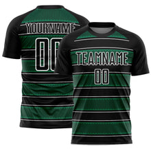 Load image into Gallery viewer, Custom Black Kelly Green-White Geometric Shapes And Line Sublimation Soccer Uniform Jersey