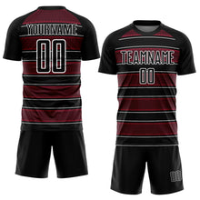 Load image into Gallery viewer, Custom Black Crimson-White Geometric Shapes And Line Sublimation Soccer Uniform Jersey