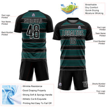 Load image into Gallery viewer, Custom Black Teal-White Geometric Shapes And Line Sublimation Soccer Uniform Jersey