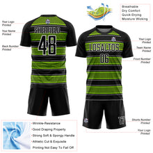 Load image into Gallery viewer, Custom Black Neon Green-White Geometric Shapes And Line Sublimation Soccer Uniform Jersey