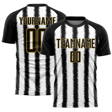 Load image into Gallery viewer, Custom Black White-Old Gold Line Sublimation Soccer Uniform Jersey