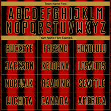 Load image into Gallery viewer, Custom Black Red-Old Gold Line Sublimation Soccer Uniform Jersey