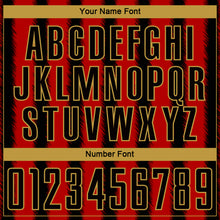 Load image into Gallery viewer, Custom Black Red-Old Gold Line Sublimation Soccer Uniform Jersey