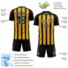 Load image into Gallery viewer, Custom Black Gold-White Line Sublimation Soccer Uniform Jersey