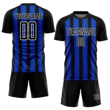 Load image into Gallery viewer, Custom Black Thunder Blue-White Line Sublimation Soccer Uniform Jersey