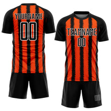 Load image into Gallery viewer, Custom Black Orange-White Line Sublimation Soccer Uniform Jersey