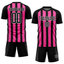 Load image into Gallery viewer, Custom Black Pink-White Line Sublimation Soccer Uniform Jersey