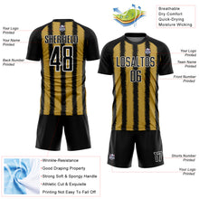 Load image into Gallery viewer, Custom Black Old Gold-White Line Sublimation Soccer Uniform Jersey