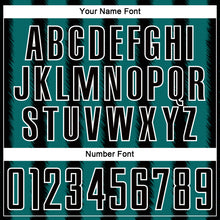 Load image into Gallery viewer, Custom Black Teal-White Line Sublimation Soccer Uniform Jersey