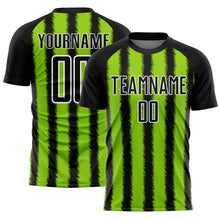 Load image into Gallery viewer, Custom Black Neon Green-White Line Sublimation Soccer Uniform Jersey