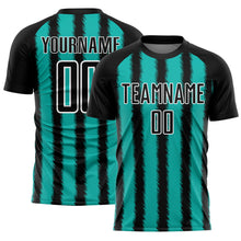 Load image into Gallery viewer, Custom Black Aqua-White Line Sublimation Soccer Uniform Jersey