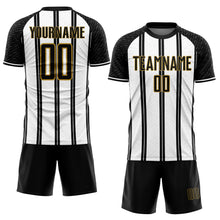 Load image into Gallery viewer, Custom Black White-Old Gold Line Sublimation Soccer Uniform Jersey