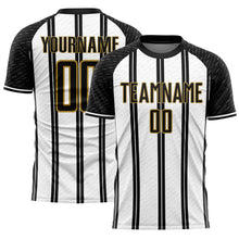 Load image into Gallery viewer, Custom Black White-Old Gold Line Sublimation Soccer Uniform Jersey
